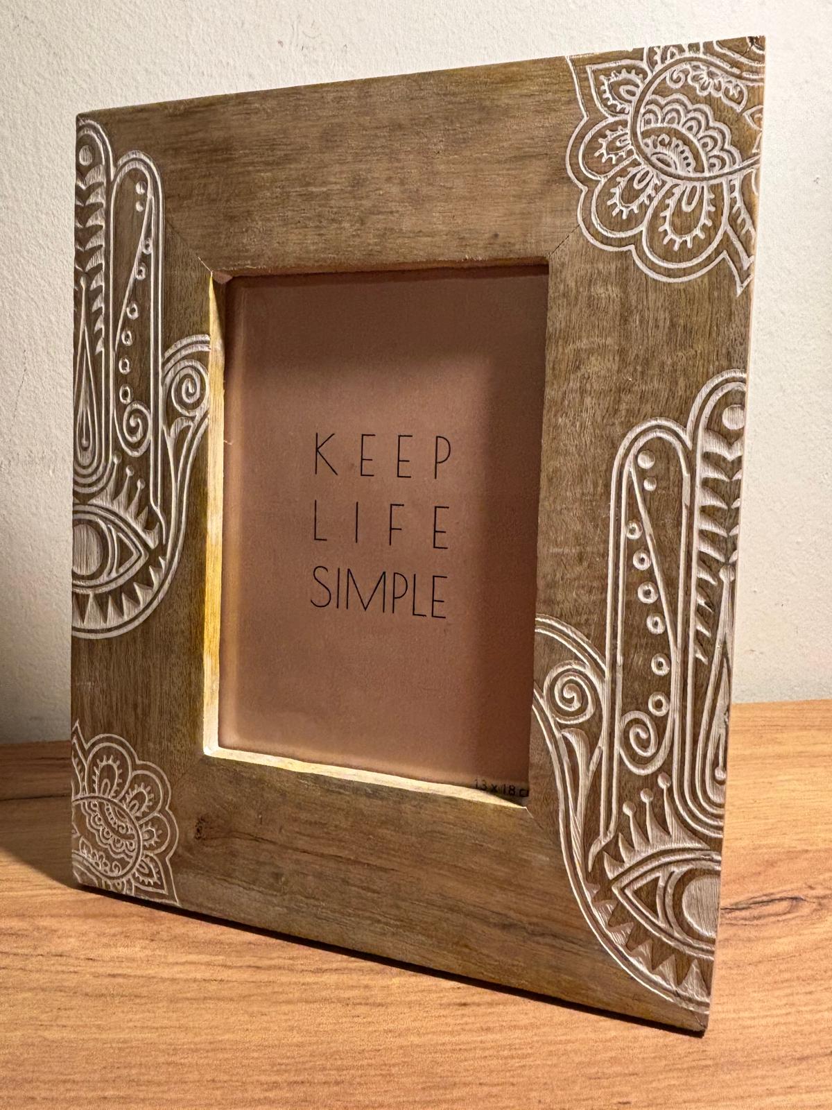 Portafoto in Legno di Mango – Hamsa Bianca