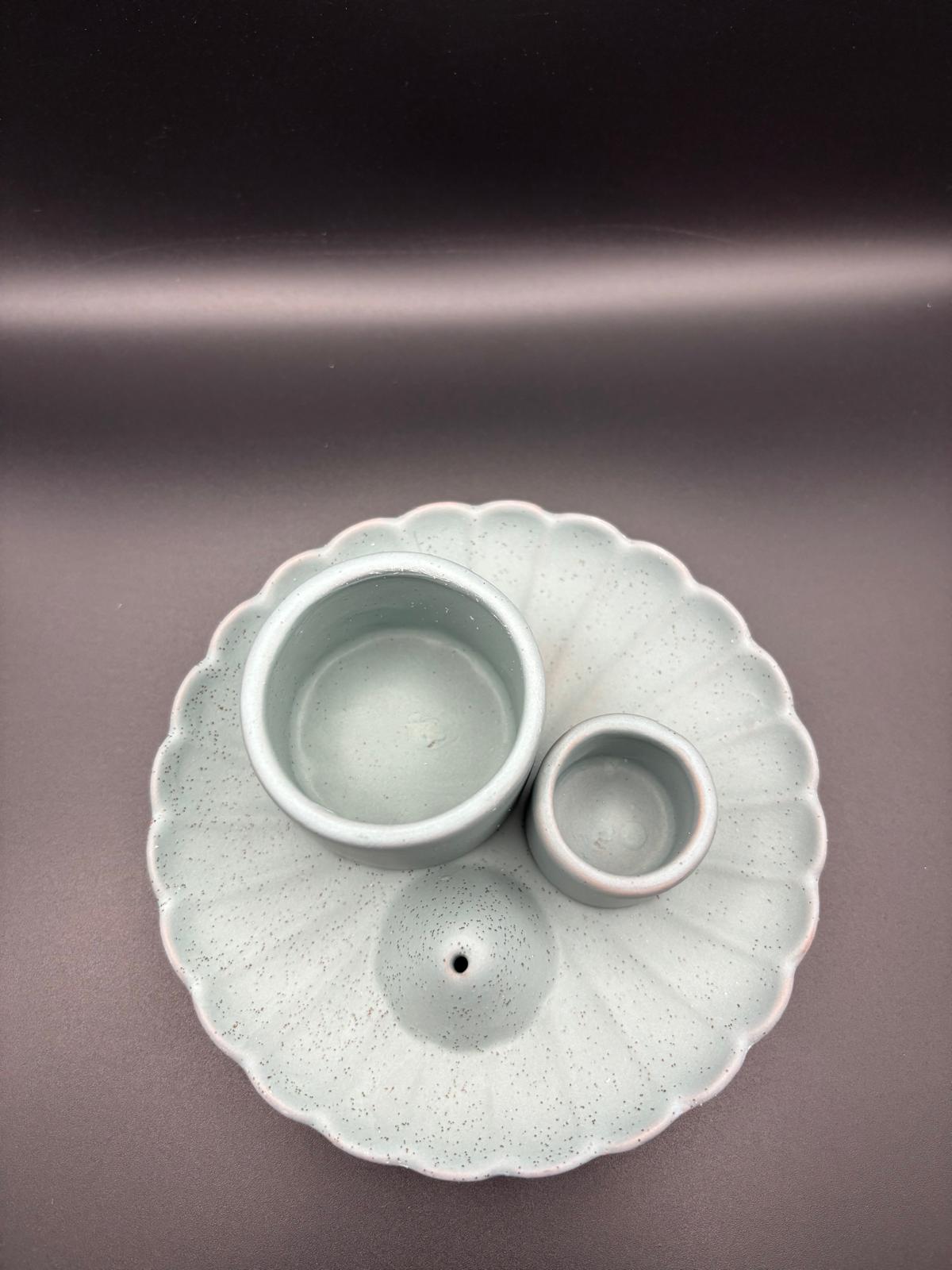 🪷 Portaincenso in Ceramica Multiuso – Fiore di Loto Blu